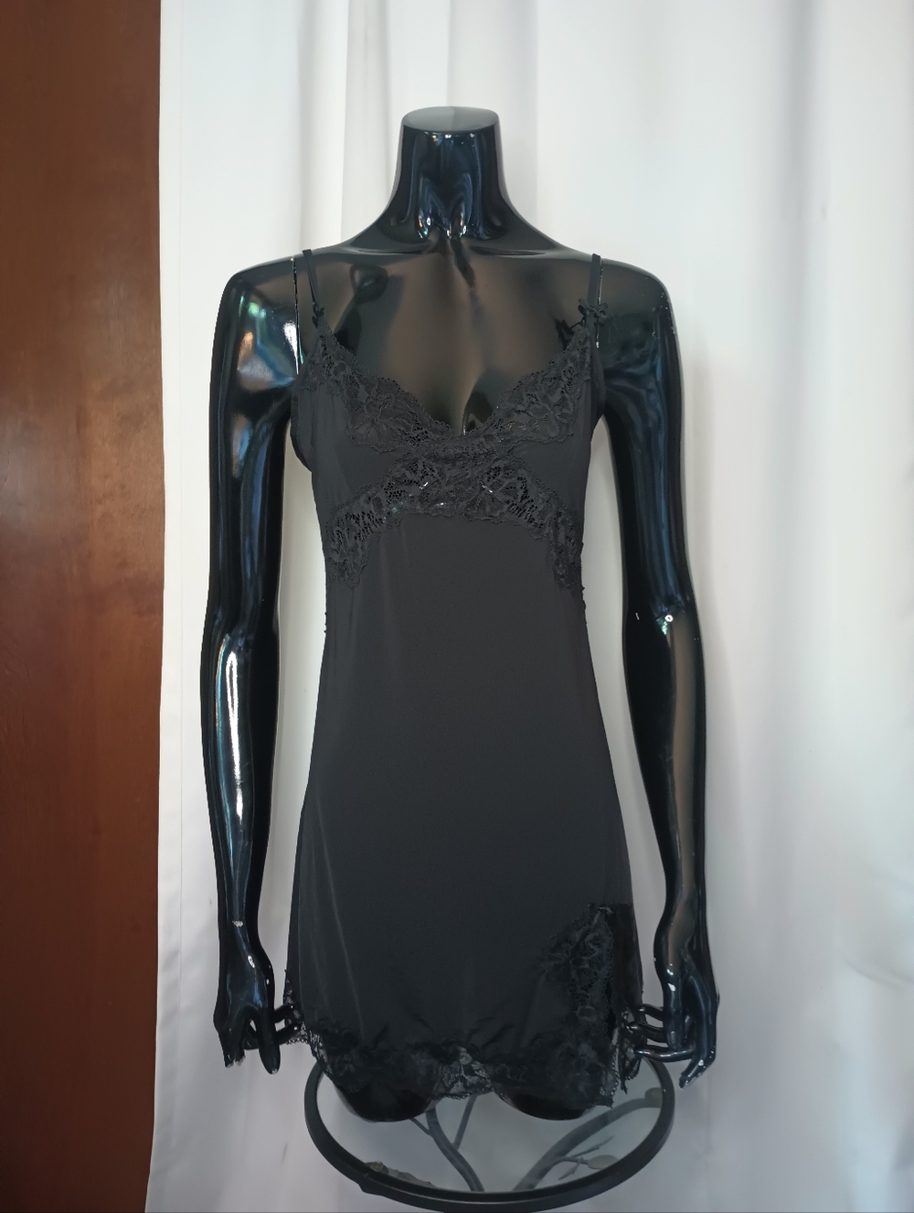 Victorias Secret Lace Trim Babydoll Camisole Teddy Sz M Black Bow Dark Romantic